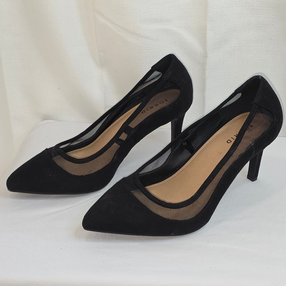 Torrid Womens Black Faux Suede Mesh Panel Pointed Toe Stiletto Pumps 10WW